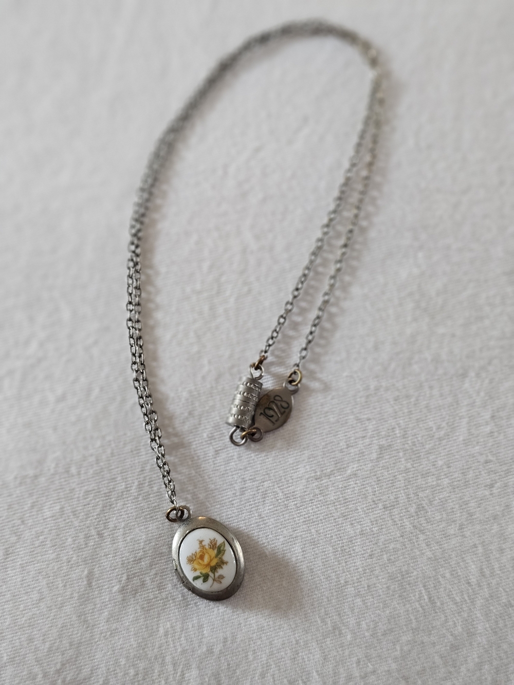 Vintage Silver-tone Yellow Rose Pendant Necklace
